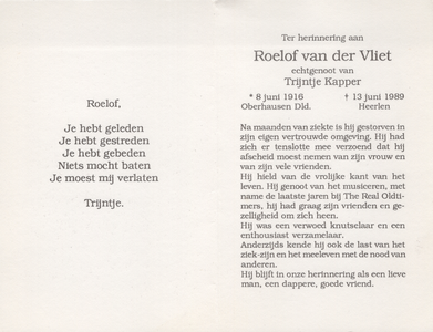 827_428 Vliet, van der, Roelof: geboren op 8 juni 1916 te Oberhausen (D.), overleden op 13 juni 1989 te Heerlen