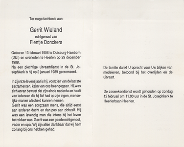 827_441 Wieland, Gerrit: geboren op 13 februari 1906 te Duisburg-Hamborn (D.), overleden op 29 december 1988 te Heerlen