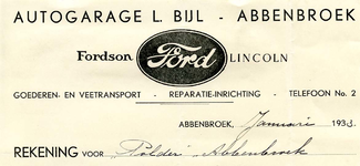 AB_BIJL_002 Abbenbroek, Bijl, L., Autogarage - Goederen- en veetransport / reparatie-inrichting / Fordson Ford Lincoln, ...