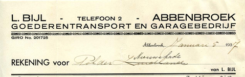 AB_BIJL_003 Abbenbroek, Bijl, L. - Goederentransport en garagebedrijf, (1937)