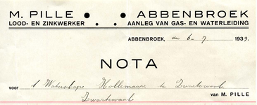 AB_PILLE_001 Abbenbroek, M. Pille - Lood- en zinkwerker / aanleg van gas- en waterleiding M. Pille, (1939)