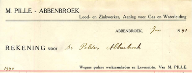 AB_PILLE_002 Abbenbroek, M. Pille - Lood- en Zinkwerker, Aanleg voor Gas en Waterleiding, M. Pille, (1941)