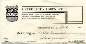 AB_VERHULST_001 Abbenbroek, I. Verhulst - Erkend installateur voor electro en radio / levering en reparatie van alle ...