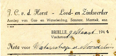 BR_HORST_001 Brielle, J.C. v.d. Horst - J.C. v.d. Horst - Lood- en Zinkwerker, aanleg van gas- en waterleiding, ...