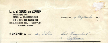 GE_SLUIS_001 Geervliet, v.d. Sluis - L. v.d. Sluis en zonen. Aannemers van grond- en draineerwerken. Handel in buizen, (1947)