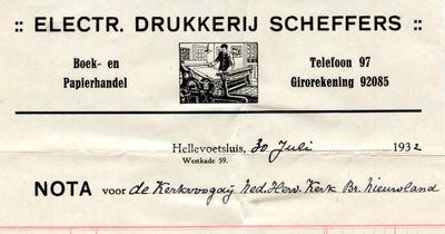 HE_SCHEFFERS_001 Hellevoetsluis, Scheffers - Electrische drukkerij Scheffers. Boek- en papierhandel, (1932)