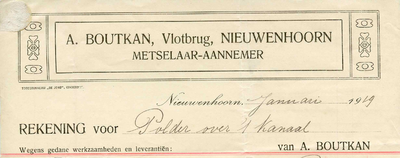 NN_BOUTKAN_001 Nieuwenhoorn, Boutkan - A. Boutkan, Metselaar-Aannemer, (1919)