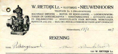 NN_RIETDIJK_006 Nieuwenhoorn, Rietdijk - W. Rietdijk Lz., Machinale smederij, Motor- en rijwielhandel - ...