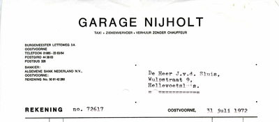 OV_NIJHOLT_002 Oostvoorne, Nijholt - Garage Nijholt, Taxi, Ziekenvervoer, Verhuur zonder chauffeur, (1972)