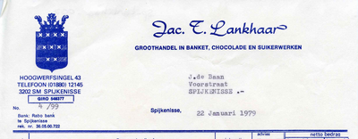SP_LANKHAAR_002 Spijkenisse, Lankhaar - Jac.T. Lankhaar, Groothandel in banket, chocolade en suikerwerken, (1979)