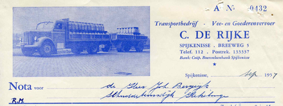 SP_RIJKE_004 Spijkenisse, De Rijke - Transportbedrijf C. de Rijke, Vee- en goederenvervoer, (1957)