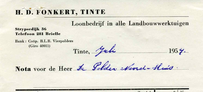 TI_FONKERT_001 Tinte, Fonkert - H.D. Fonkert, Loonbedrijf in alle landbouwwerktuigen, (1954)