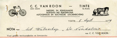 TI_ROON_002 Tinte, Van Roon - C.C. van Roon, Smederij en rijwielhandel. Hoefsmid met rijksdiploma. Autogenisch- en ...