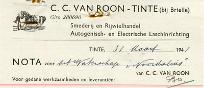 TI_ROON_004 Tinte, Van Roon - C.C. van Roon, Smederij en Rijwielhandel. Autogenisch- en Electrische laschinrichting, (1941)