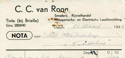 TI_ROON_006 Tinte, Van Roon - C.C. van Roon, Smederij, Rijwielhandel. Autogenische- en Electrische laschinrichting, (1946)