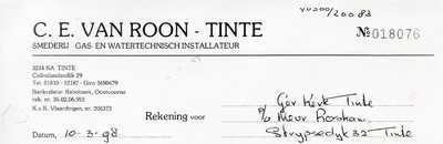 TI_ROON_010 Tinte, Van Roon - C.E. van Roon. Smederij, gas- en watertechnisch installateur, (1998)