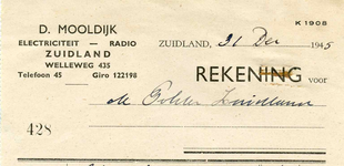 ZL_MOOLDIJK_001 Zuidland, Mooldijk - D. Mooldijk, Electriciteit, Radio, (1945)