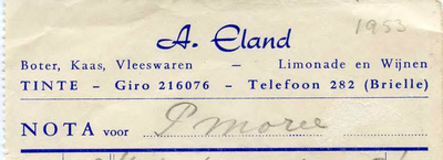 TI_ELAND_003 Tinte, Eland - A. Eland, Boter, kaas, vleeswaren, limonade en wijnen, (1953)