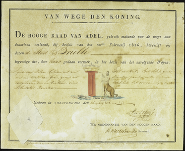PC_WAPEN_BRL Wapendiploma van de gemeente Brielle, 24 juli 1816