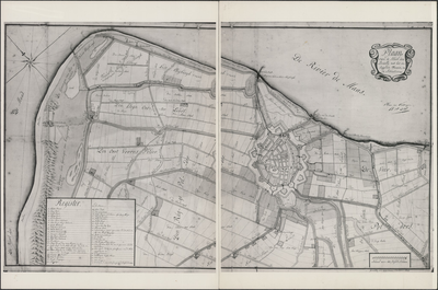 TA_BRIELLE_011 Plaan van de Stadt den Brielle met het omleggende Terrain, en de Situatien, 1725.