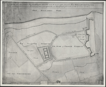 TA_HLVS_049 Kaarte van een gedeelte der aangeleegen Situatie aan de Oost zijde van het Fort Hellevoetsluys; waar op ...