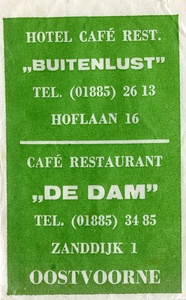 SZ0940. Hotel, Café, Restaurant Buitenlust | Café Restaurant De Dam.