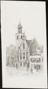 SPUIJBROEK_058 Gezicht op het Baantje met het voormalige gemeentehuis en de vestingkerk, 1932