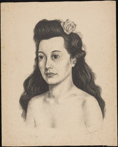 SPUIJBROEK_093 Portret van onbekende vrouw met een roos in haar haar, gemaakt tijdens de opleiding aan de Academie ...