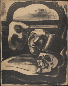 SPUIJBROEK_114 Maskers op een stoel, en een schedel met een hoge hoed, ca. 1935