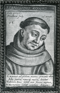 PB0231 Prent van de martelaar Franciscus de Roye (1549), franciscaner priester, ca. 1955