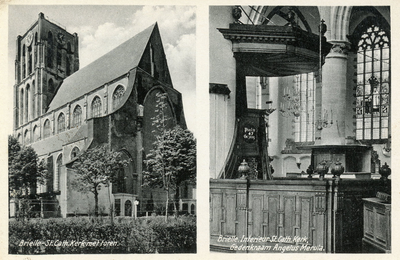 PB0949 De St. Catharijnekerk en de preekstoel in de kerk. 'Kaart uitgegeven door Centenvereniging Macht van het Kleine, ...