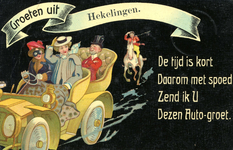 PB2969 Groeten uit Hekelingen: 'de tijd is kort / daarom met spoed / zend ik U / dezen auto-groet', ca. 1909