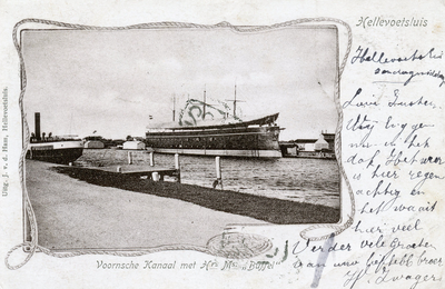 PB3059 Het Wachtschip Buffel ligt afgemeerd in het Kanaal, ca. 1905