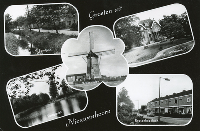 PB4066 Groeten uit Nieuwenhoorn, met een compilatie van foto´s van het Zandpad, de gracht bij fort Noorddijk, de ...