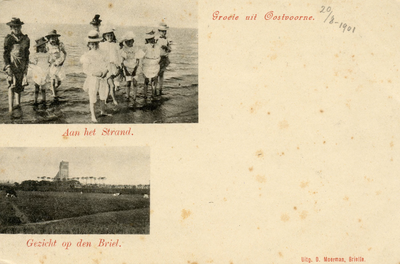 PB4878 Groeten uit Oostvoorne, met afbeeldingen van pootje baden op het strand van Oostvoorne en met uitzicht op den ...