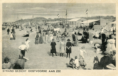 PB5884 Strand met badgasten en kleedhokjes, 1923
