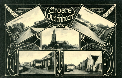 PB7085 Groeten uit Oudenhoorn: vijf kleine afbeeldingen, ca. 1910