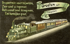 PB9634 Groeten uit Vierpolders. 'Een spoortrein voert mij weldra / zeer snel u tegemoet / docht vooraf zend ik nog even ...