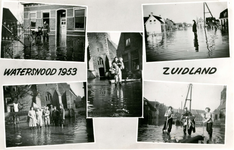 PB9818 Watersnoodramp 1953 in Zuidland: vijf kleine afbeeldingen, 1953