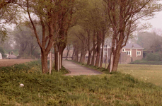 DIA01073 De met bomen begroeide Langesingel. Op de achtergrond Gemaal de Watergeus; 30 april 1976