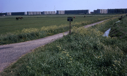 DIA40239 Doodlopende weg in de polder. Op de achtergrond de flats van Sterrenkwartier; 30 mei 1970