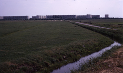 DIA40258 De Vereijleweg tussen de weilanden. Op de achtergrond de flats van Sterrenkwartier; 2 augustus 1971