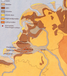 DIA44153 Tentoonstelling 10.000 jaar wonen in het Maasmondgebied: kaart woonplaatsen Vlaardinger Cultuur; Juni 1980