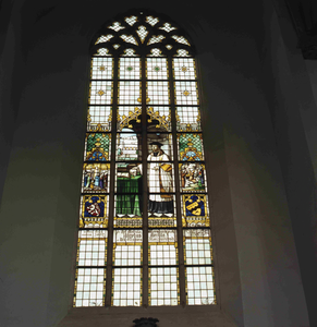 DIA_GF_1188 Glas in loodraam met de verbeeltenis van Angelus Merula in de St. Catharijnekerk; ca. 1970