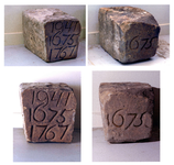 BR_DERIK_WATERSCHAP_248 Sluitstenen van de stenen uitwateringssluis bij de haven van Zuidland, met latere inscripties, ...