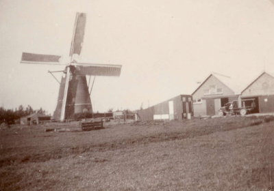 HK_MOLENEIND_009 De molen van Hekelingen, een in 1849 gebouwde en in 1955 gesloopte grondzeiler. In 1935 werd de knecht ...