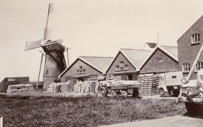 HK_MOLENEIND_010 De molen van Hekelingen, een in 1849 gebouwde en in 1955 gesloopte grondzeiler; ca. 1935