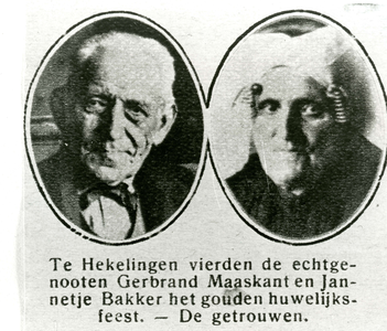 HK_PERSONEN_016 Het echtpaar Gerbrand Maaskant en Jannetje Bakker vierden hun Gouden huwelijksfeest; 1934