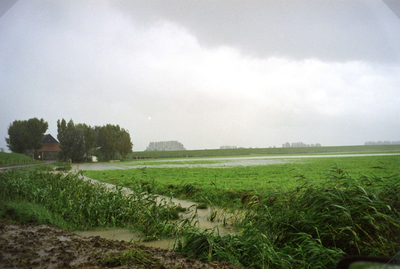 HK_WATEROVERLAST_005 Hoog water in de sloten in de polder rond Hekelingen tijdens de wateroverlast in september 1998. ...