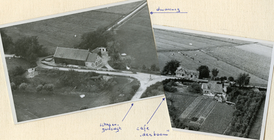 RO_KORTEDIJKJE_01 Luchtfoto van de boerderij van A. Klok met de kruising met de Schapengorsedijk; 1950
